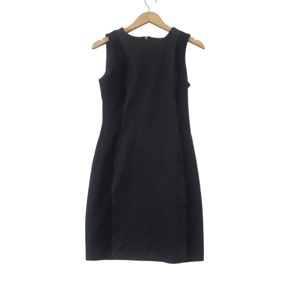 Calvin Klein Sheath Dress Small Grey Black Colorblock Sleeveless Ponte